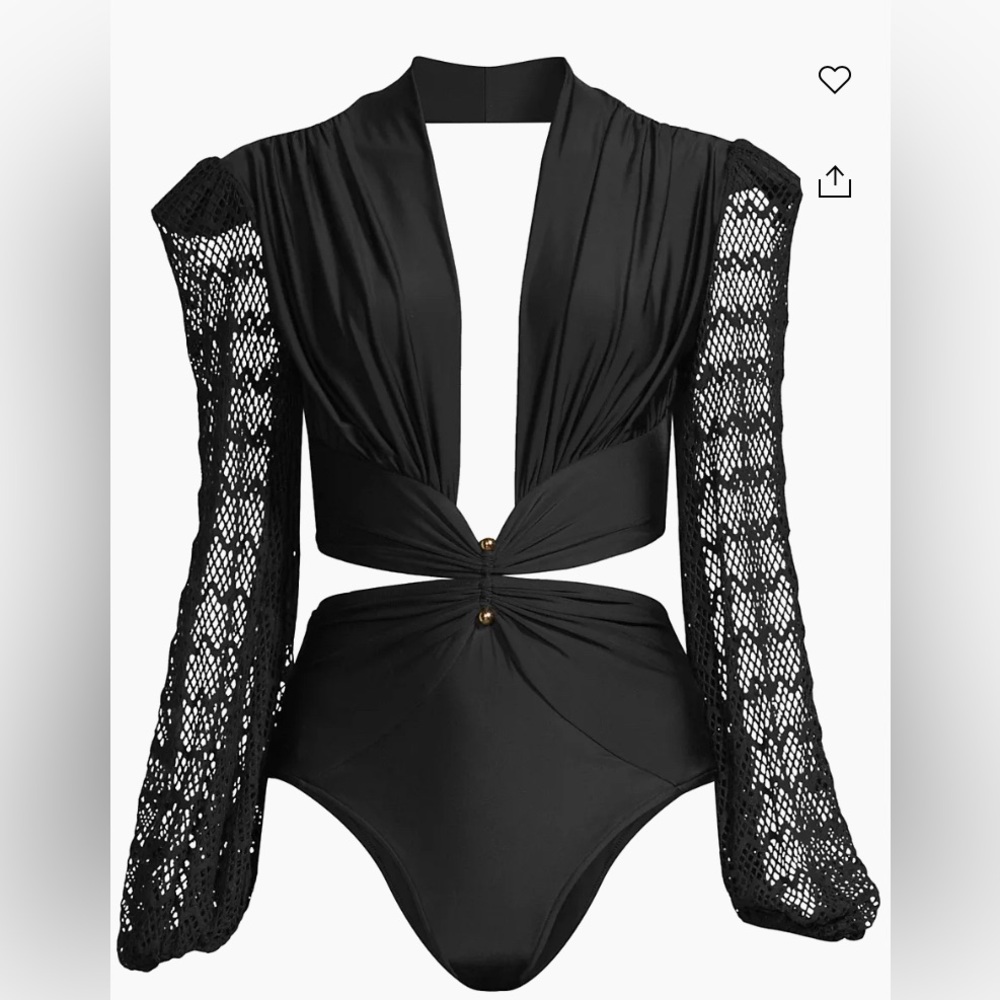 New With Tags (NWT) Pat Bo Plunge Netted Sleeve Swimsuit Size XS